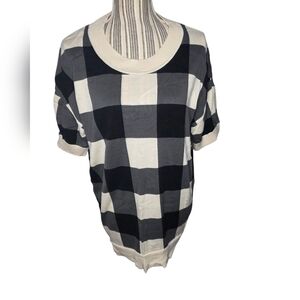 H&M Women'sBlack, Gray,Cream Checkered Short Sleeve Sweater Size US 4